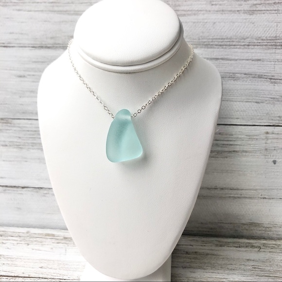 Artisan Jewelry - Beautiful Genuine Aqua Sea Glass Pendant Necklace